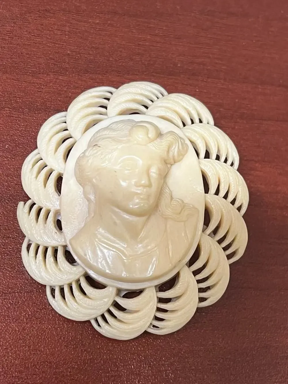 Antique Carved Celluloid Cameo Brooch
